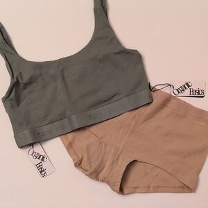 NWT Organic Basics Core Rib Tank Bralette Green Nude Ribbed Shorty Briefs - M